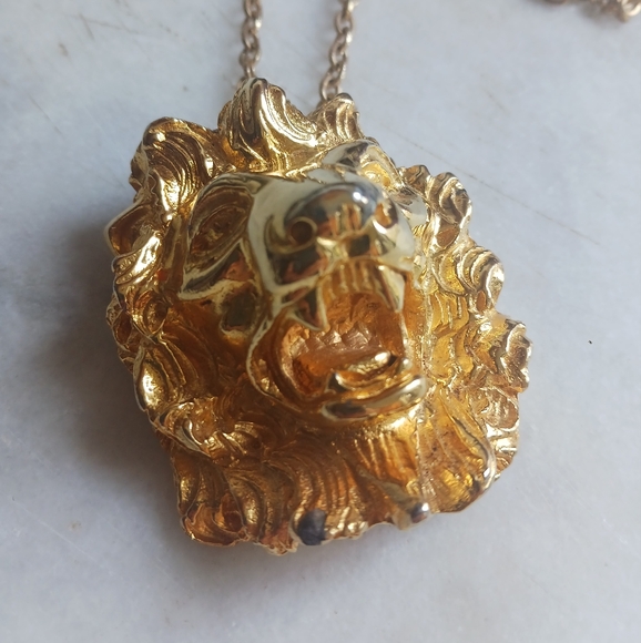 18 Kt Gold Plated Judith Leiber Lion Necklace Pin - Picture 3 of 12